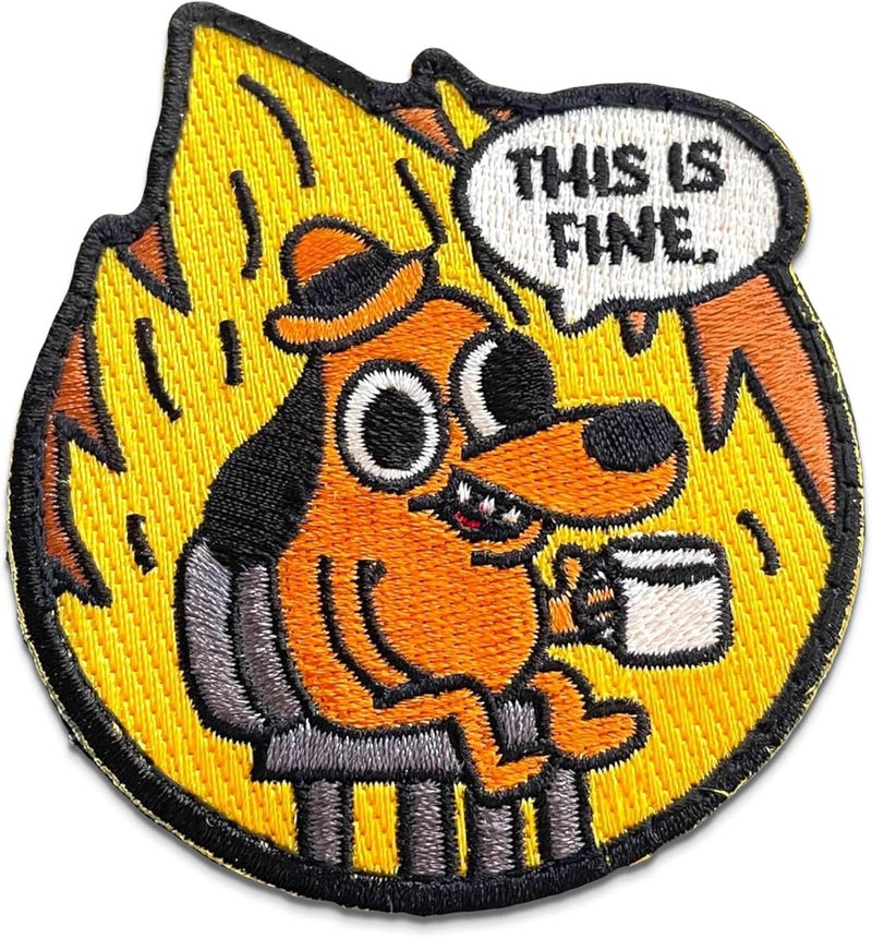 Jestik This is Fine Dog Patch - Funny Meme Embroidered Patches, Military Tactical Morale Patch with Hook and Loop Fastener, Cute Patches for Backpacks, Military Uniforms, Jeans, Jackets, Vests, Hats & More - Image 1